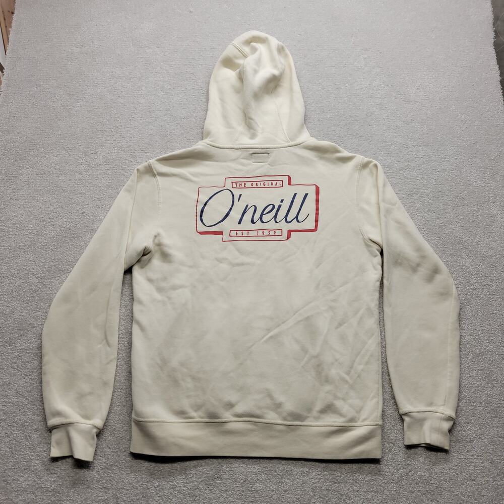 O'Neill Men’s Small Hoodie Cream Pullover Surf Skate Logo Graphic Sweatshirt